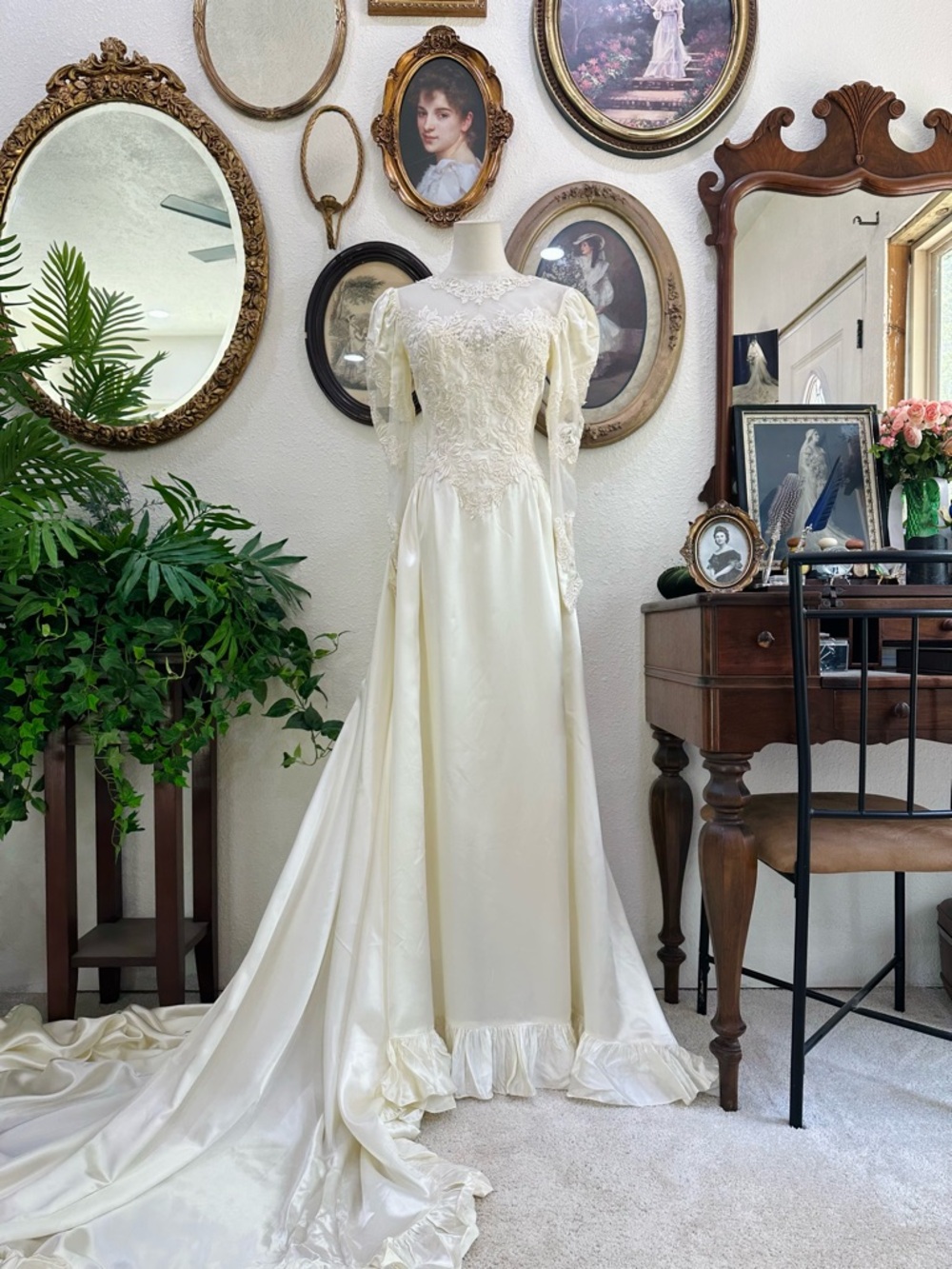 Ivory Lace Bodice Vintage-Inspired Bridal Gown